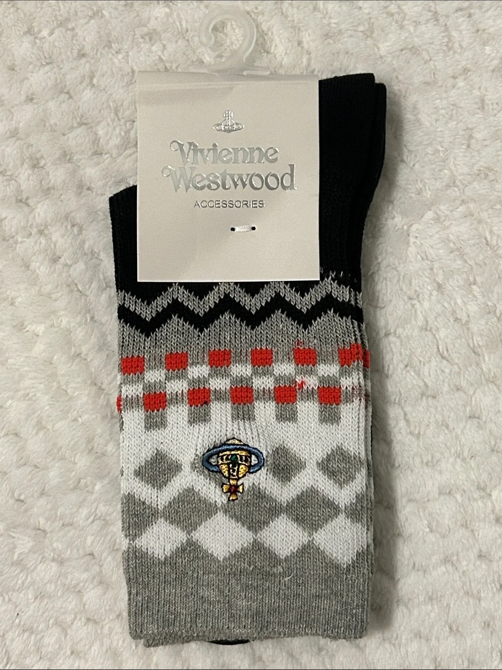 Vivienne Westwood Black, Grey & Red Patterned Socks, 1 Pair Medium (6-8)